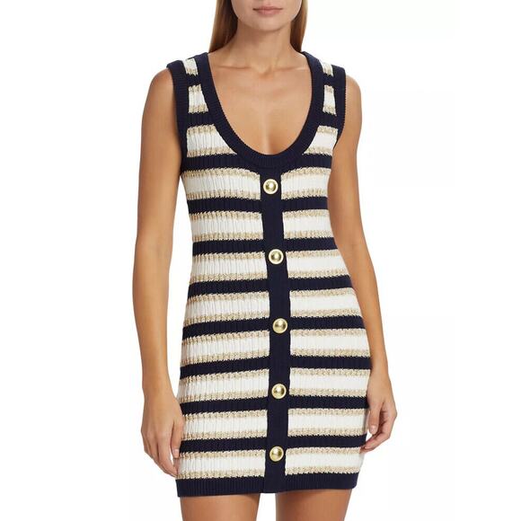 Cara Cara NWT Nicole Lurex Stripe Knit Sleeveless Sweater Mini Dress XS